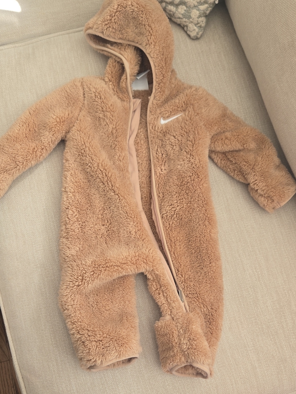 Nike Kids Teddy Fleece Hooded One-Piece in Camel